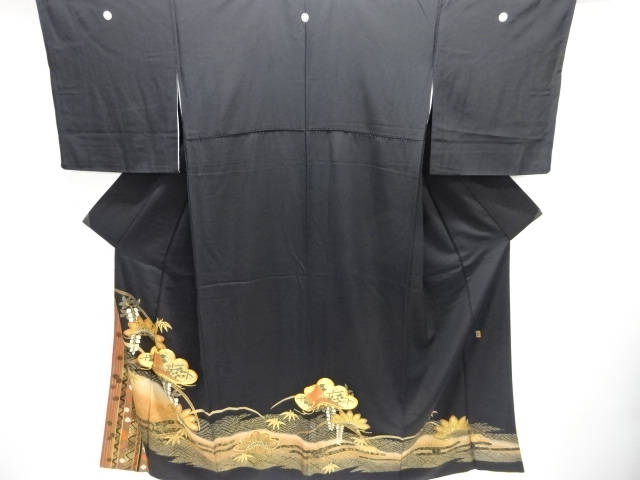 作家物　笠松に花模様刺繍留袖(比翼付き)